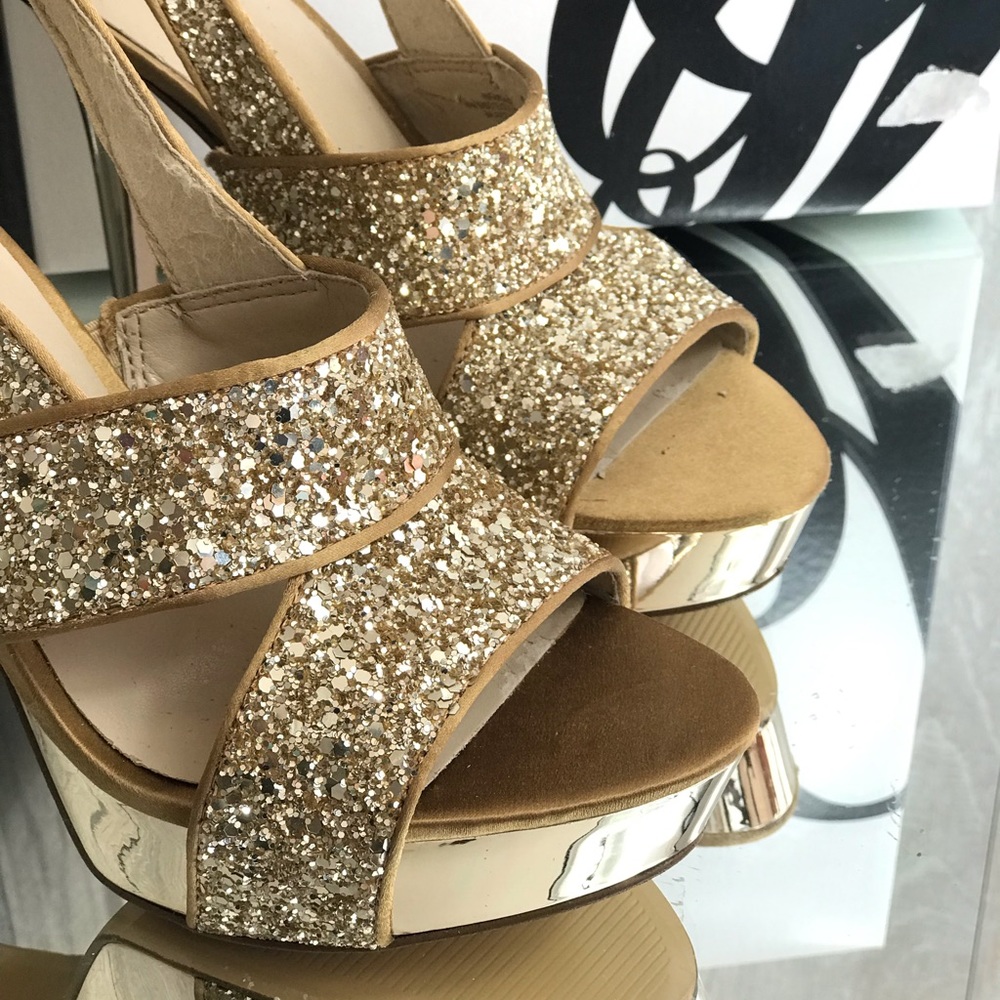 Nine West FairGame Platform Sandals Gold Glitter W - Picture 5 of 8
